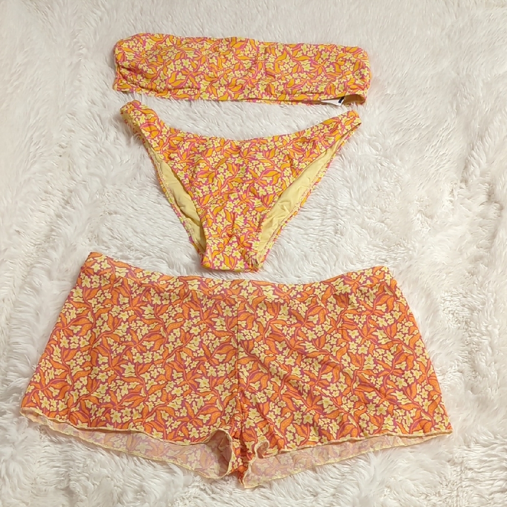 NWT! Kendall & Kylie Orange Yellow Bandeau 3 PC bikini